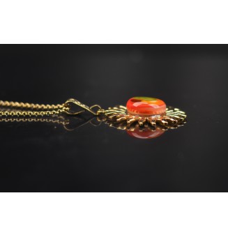 Collier Soleil MULTICOLORE en Acier Inoxydable doré avec Perle de Verre Filé 48+3 cm