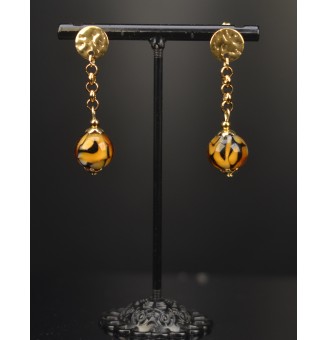 Boucles d’oreilles en perles verre filé – LEOPARD - acier inoxydable doré