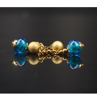 Boucles d’oreilles en perles verre filé – BLEU VERT - acier inoxydable doré