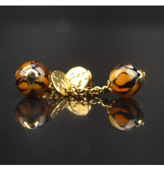 Boucles d’oreilles en perles verre filé – LEOPARD - acier inoxydable doré