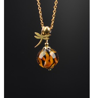 Collier court “Éclat Sauvage” – Perle de verre filé main - ACIER INOXYDABLE Doré