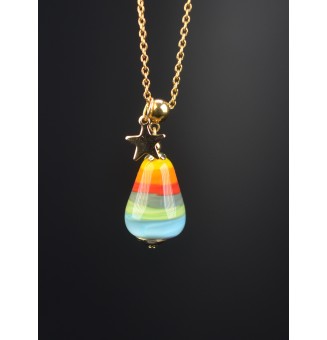 Collier “Éclat de Couleurs” – Perle de verre filé au chalumeau - acier inoxydable doré