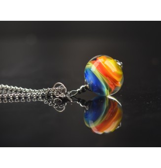 Collier "multicolore" en Perles de Verre et acier inoxydable, breloque LIBELLULE