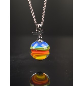 Collier "multicolore" en Perles de Verre et acier inoxydable, breloque LIBELLULE