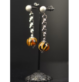 Boucles d’oreilles en perles verre filé – LEOPARD - acier inoxydable