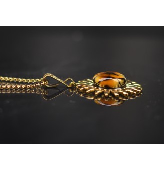 Collier Soleil "Léopard" en Acier Inoxydable doré avec Perle de Verre Filé 44+3 cm