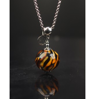 Collier long doré & perle de verre LEOPARDE – création artisanale