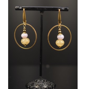 Boucles d’oreilles en perles verre filé – IVOIRE ET ROSE - acier inoxydable doré