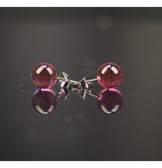 puces d'oreilles Gros diametre, rose translucide 9 mm Acier Inoxydable en verre