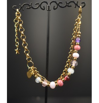 Bracelet Multirangs Doré & Perles de Verre Filé – Modèle Unique