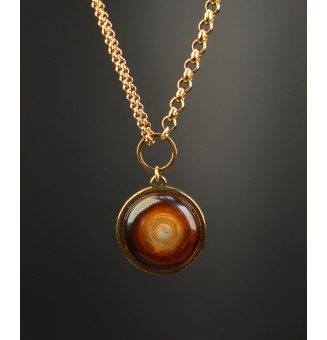 Collier asymétrique en verre filé ambré – Acier inoxydable doré