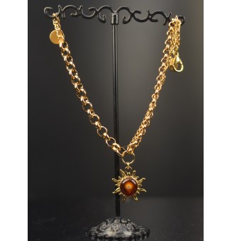 Bracelet multi-chaînes en acier inoxydable Doré & perle de verre filée – Modèle Soleil ambré