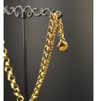 Bracelet multi-chaînes en acier inoxydable Doré & perle de verre filée – Modèle Soleil ambré