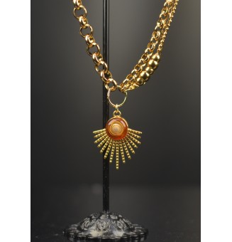 Bracelet multi-chaînes en acier inoxydable Doré & perle de verre filée – Modèle Soleil ambré