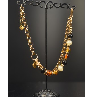 Bracelet Multirangs Doré & Perles de Verre Filé – Modèle Unique