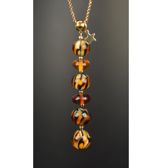 Collier "Éclat de Joie "LEOPARD" en perles de verre filé - acier inoxydable