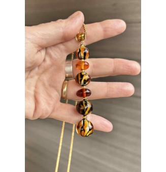 Collier "Éclat de Joie "LEOPARD" en perles de verre filé - acier inoxydable