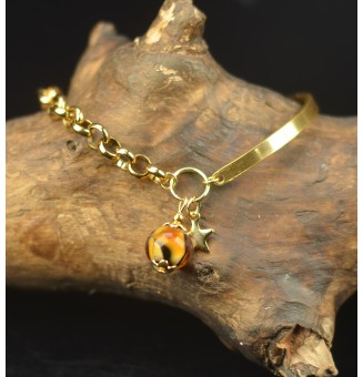 Bracelet demi-jonc doré avec perle de verre léopard et charm étoile