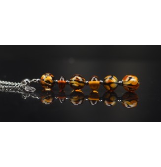 Collier "Éclat de Joie "LEOPARD" en perles de verre filé - acier inoxydable