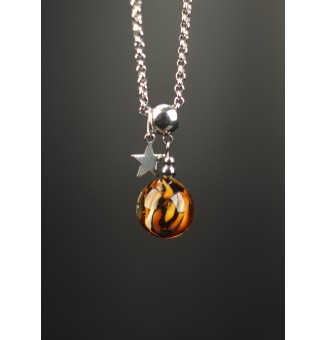 Collier court “Éclat Sauvage” – Perle de verre filé main - ACIER INOXYDABLE