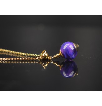 Collier court en acier inoxydable doré & perle de verre violet – Création artisanale