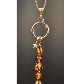 Collier "Éclat de Joie"Léopard" en perles de verre filé - acier inoxydable doré