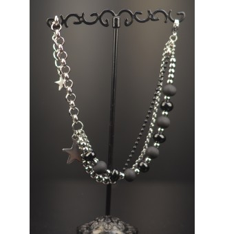 Bracelet multi-rangs en acier inoxydable et perles de verre filé – Noir - Modèle Unique