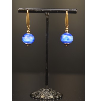 Boucles d’oreilles “BLEUES” en verre filé – Élégance artisanale - Acier inoxydable Doré
