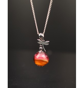 Collier court en acier inoxydable  & perle de verre ROSE et AMBRE – Création artisanale