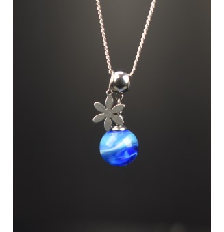 Collier court en acier inoxydable  & perle de verre bleu – Création artisanale