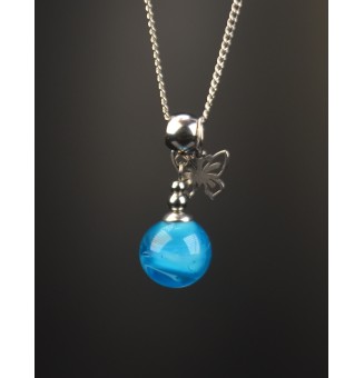 Collier court en acier inoxydable  & perle de verre bleu – Création artisanale