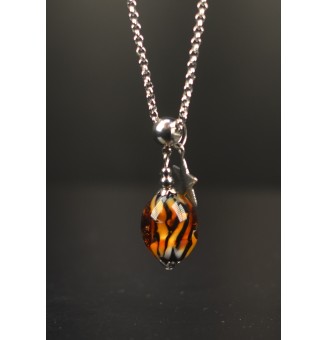 Collier court “Éclat Sauvage” – Perle de verre filé main - ACIER INOXYDABLE