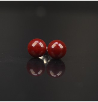 puces d'oreilles Gros diametre, Rouge bordeaux opale 9 mm Acier Inoxydable en verre