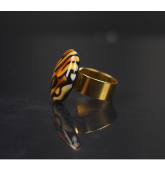 Bague cabochon léopard en...