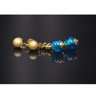 Boucles d’oreilles en perles verre filé – BLEU VERT - acier inoxydable doré