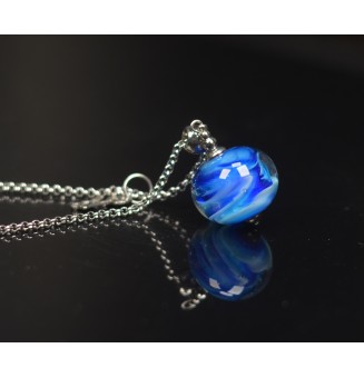 Collier "BLEU" en Perles de Verre et acier inoxydable 70 cm