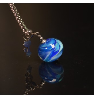 Collier "BLEU" en Perles de Verre et acier inoxydable 70 cm