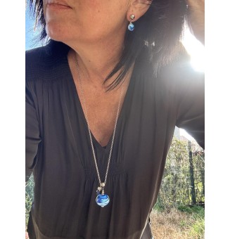 Collier "BLEU" en Perles de Verre et acier inoxydable 70 cm