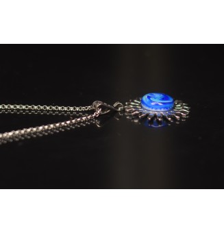 Collier Soleil BLEU en Acier Inoxydable avec Perle de Verre Filé 43+3 cm