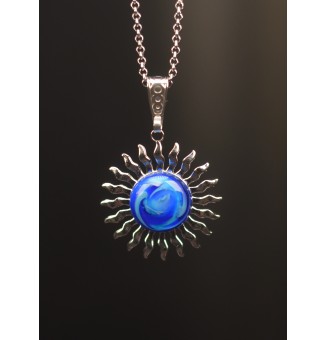 Collier Soleil BLEU en Acier Inoxydable avec Perle de Verre Filé 43+3 cm