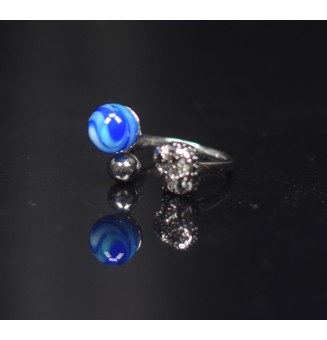 Bague réglable acier inoxydable avec perle de verre – Nouveau modèle - Divers bleus