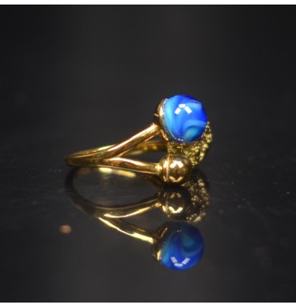 Bague réglable acier inoxydable doré avec perle de verre – Nouveau modèle - bleu