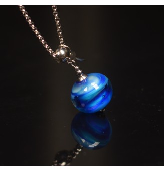 Collier "BLEU" en Perles de Verre et acier inoxydable 70 cm