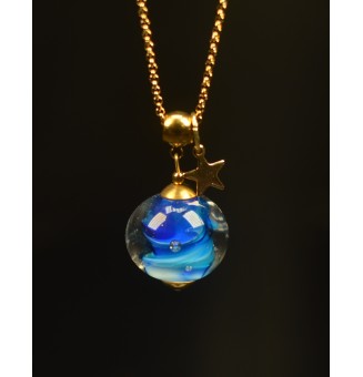 Collier "BLEU" en Perles de Verre et acier inoxydable doré 70 cm