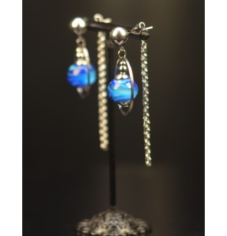 Boucles d’oreilles “BLEUES” en verre filé à double pendants – Élégance artisanale - Acier inoxydable