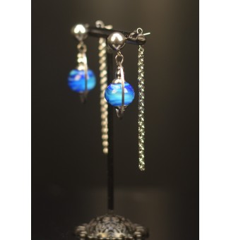 Boucles d’oreilles “BLEUES” en verre filé à double pendants – Élégance artisanale - Acier inoxydable