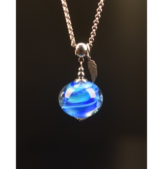 Collier "BLEU" en Perles de Verre et acier inoxydable 72 cm