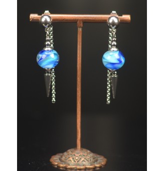 Boucles d’oreilles “BLEUES” en verre filé à double pendants – Élégance artisanale - Acier inoxydable