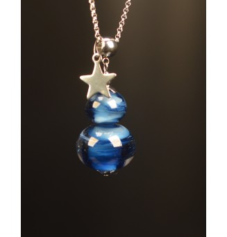 Collier "BLEU Nuit" en Perles de Verre et acier inoxydable 70 cm