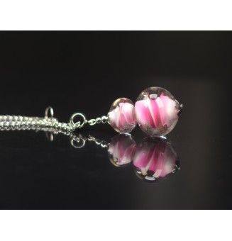 Collier "Rose et blanc" en Perles de Verre et acier inoxydable 75 cm
